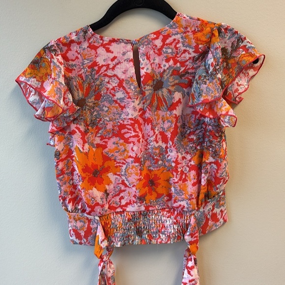 Chelsea & Violet Orange Flutter Sleeve Wrap Blouse and skirt medium - Picture 7 of 12